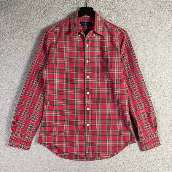 Ralph Lauren Slim Fit Men’s Medium Red Green Plaid Button Down Shirt Long Sleeve - Picture 8 of 9